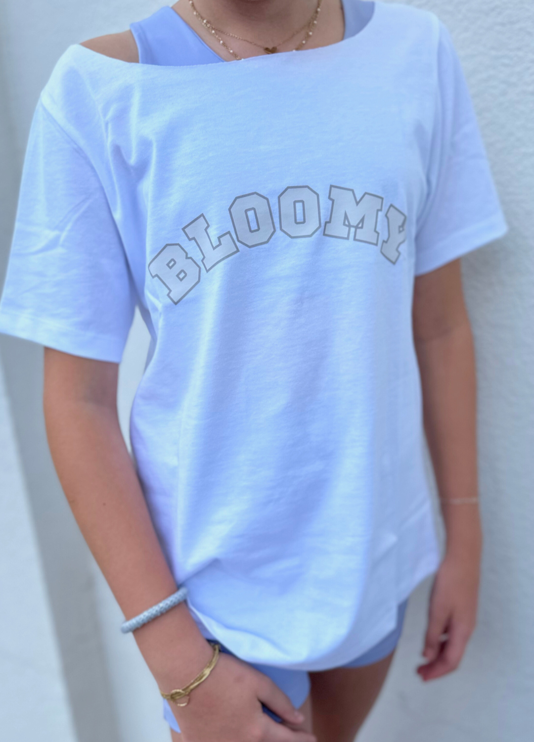 Bloomy Varsity Open Shoulder Tee