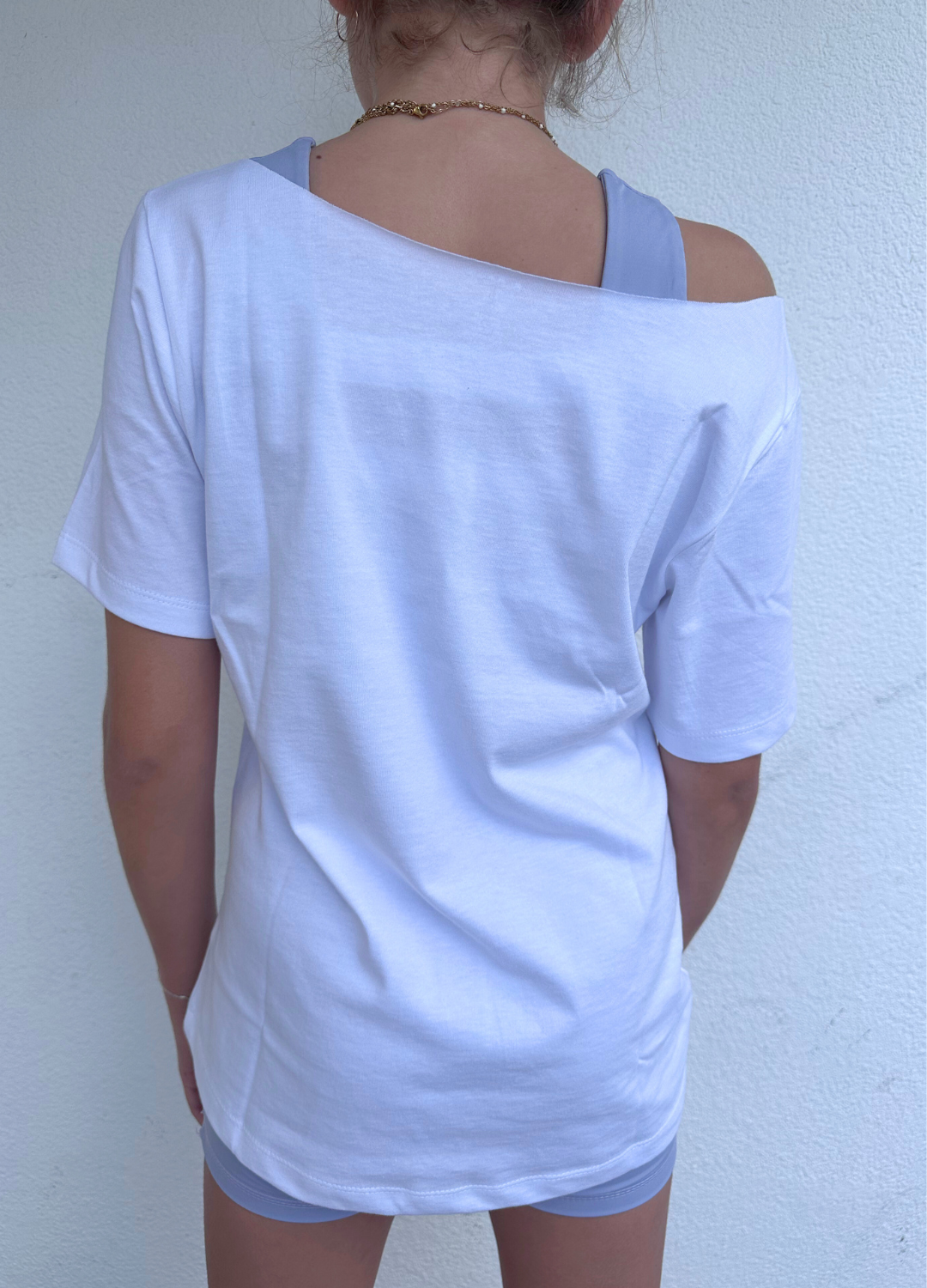 Bloomy Varsity Open Shoulder Tee