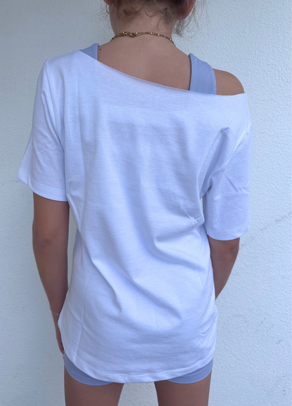 Bloomy Varsity Open Shoulder Tee